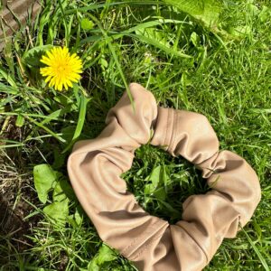 Large Tan Faux Leather Scrunchie