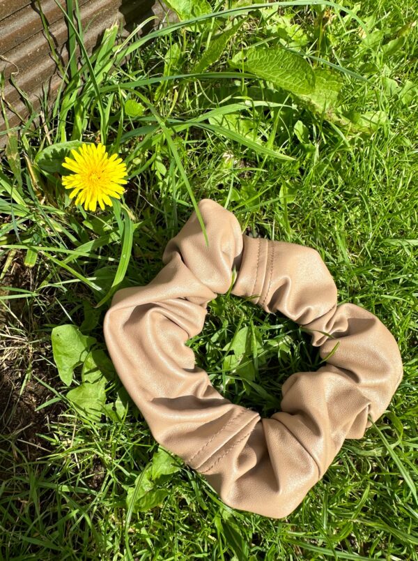 Large Tan Faux Leather Scrunchie